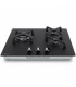 Plaque de cuisson gaz 3 feux, 3 foyers, 3 zones, encastrable, noir, noir mat, double couronne