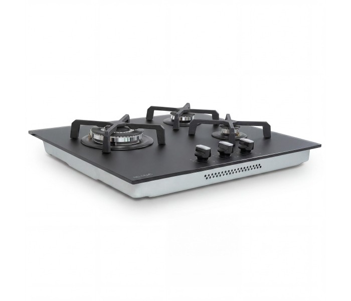 Plaque de cuisson gaz 3 feux, 3 foyers, 3 zones, encastrable, noir, noir mat, double couronne