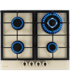 plaque gaz 4 feux, beige, plaque gaz beige, 4 zones, 4 foyers, encastrable, double couronne, verre, francaise, marque francaise
