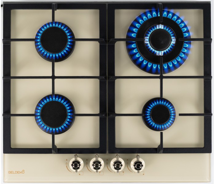 plaque gaz 4 feux, beige, plaque gaz beige, 4 zones, 4 foyers, encastrable, double couronne, verre, francaise, marque francaise