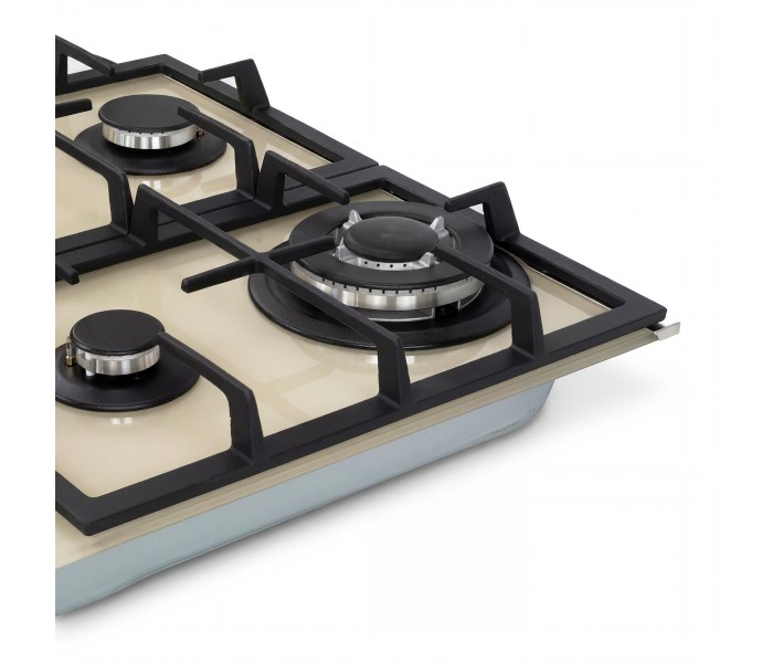 plaque gaz 4 feux, beige, plaque gaz beige, 4 zones, 4 foyers, encastrable, double couronne, verre, francaise, marque francaise