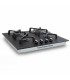 Plaque gaz, 4 feux, 4 foyers, 4 zones, noir, noir mat, encastrable, verre noir