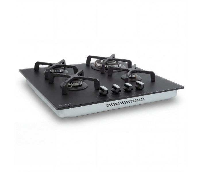 Plaque gaz, 4 feux, 4 foyers, 4 zones, noir, noir mat, encastrable, verre noir