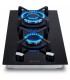 Domino gaz, 2 feux, 2 foyer, 2 zones, encastrable, verre noir, double couronne, puissante, marque francaise