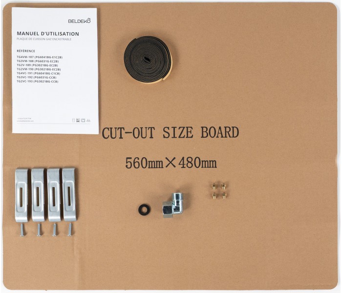 PLAQUE DE CUISSON GAZ 3 FOYERS DOUBLE COURONNE - VERRE BEIGE ET FONTE - 6200 WATTS - BELDEKO