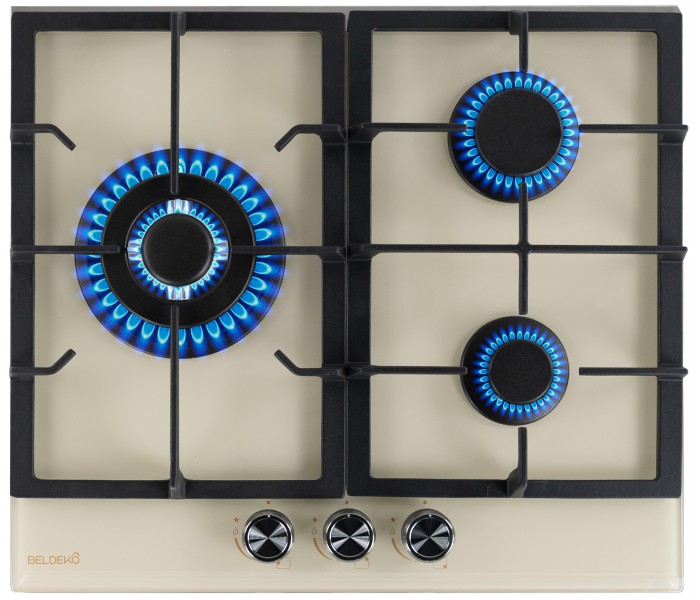 Plaque gaz beige, 3 feux, 3 zones, 3 foyers, plaque gaz beige 3 feux, encastrable