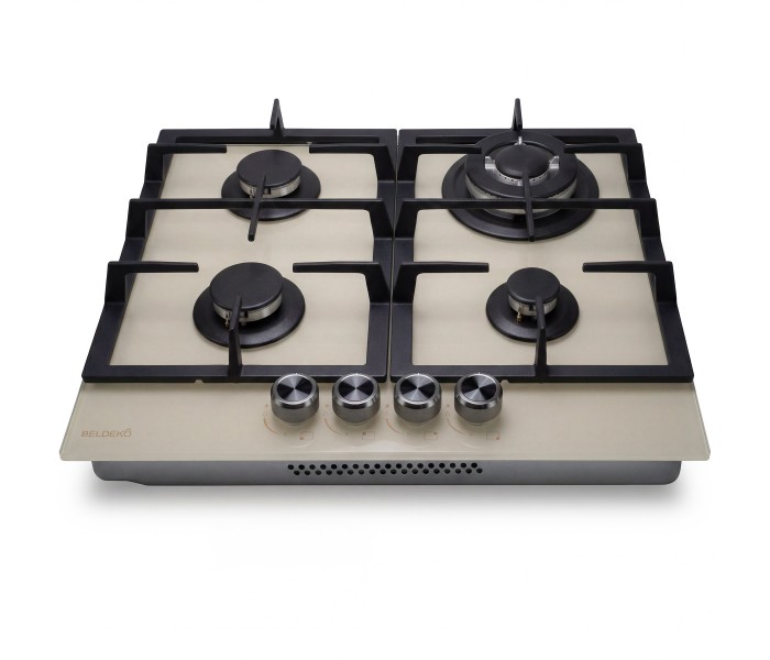 plaque gaz 4 feux, beige, plaque gaz beige, 4 zones, 4 foyers, encastrable, double couronne, verre, francaise, marque francaise