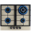 PLAQUE DE CUISSON GAZ 4 FOYERS DOUBLE COURONNE - VERRE BEIGE ET FONTE - 8000 WATTS - BELDEKO