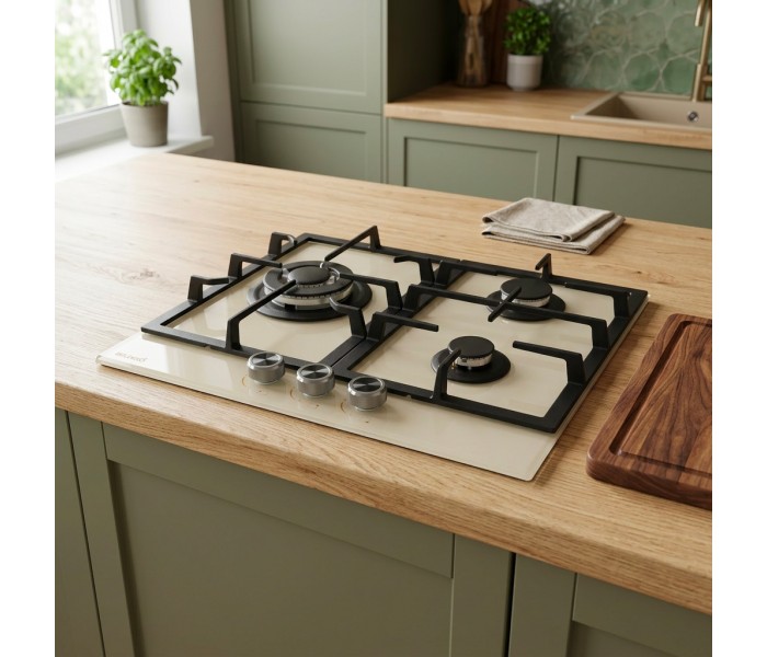 Plaque gaz beige, 3 feux, 3 zones, 3 foyers, plaque gaz beige 3 feux, encastrable