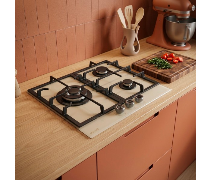 Plaque gaz beige, 3 feux, 3 zones, 3 foyers, plaque gaz beige 3 feux, encastrable