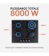 PLAQUE DE CUISSON GAZ 4 FOYERS DOUBLE COURONNE - VERRE NOIR MAT ET FONTE - 8000 WATTS - BELDEKO