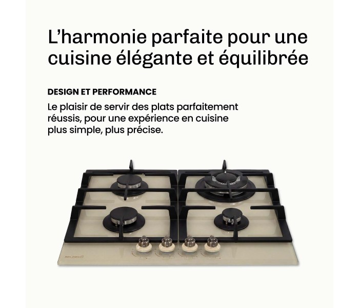 plaque gaz 4 feux, beige, plaque gaz beige, 4 zones, 4 foyers, encastrable, double couronne, verre, francaise, marque francaise