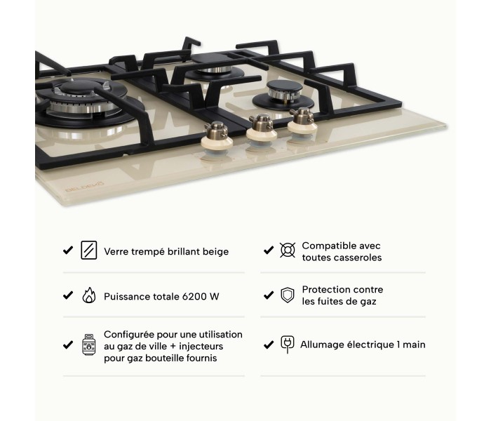 Plaque gaz beige, 3 feux, 3 zones, 3 foyers, plaque gaz beige 3 feux, encastrable, plaque gaz marron, plaque gaz crème