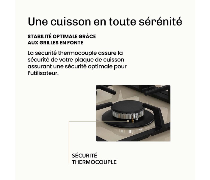 Plaque gaz beige, 3 feux, 3 zones, 3 foyers, plaque gaz beige 3 feux, encastrable, plaque gaz marron, plaque gaz crème