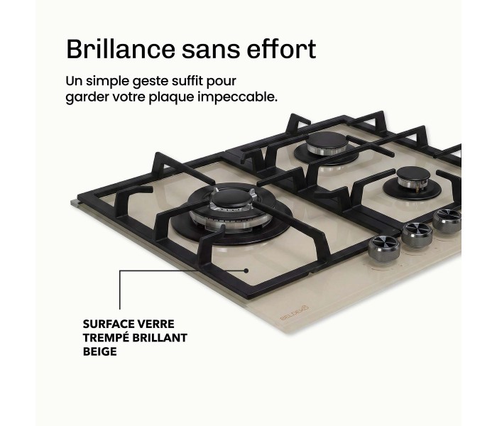 Plaque gaz beige, 3 feux, 3 zones, 3 foyers, plaque gaz beige 3 feux, encastrable