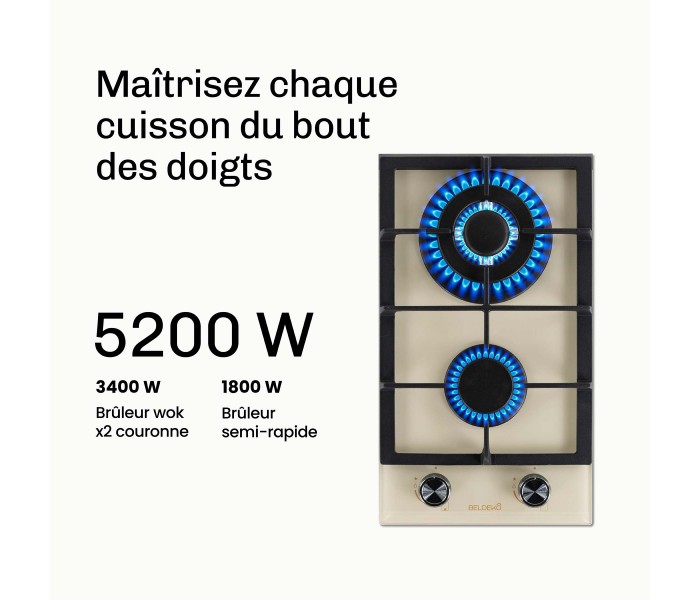 Domino gaz beige, plaque gaz 2 feux beige, plaque gaz, 2 feux, 2 foyers, encastrable
