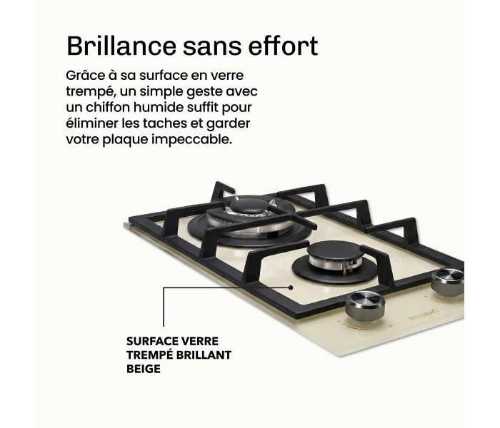 Domino gaz beige, plaque gaz 2 feux beige, plaque gaz, 2 feux, 2 foyers, encastrable