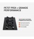Domino gaz, verre noir, plaque gaz, 2 feux, 2 foyers, 2 zones, double couronne, fonte, puissante, encastrable