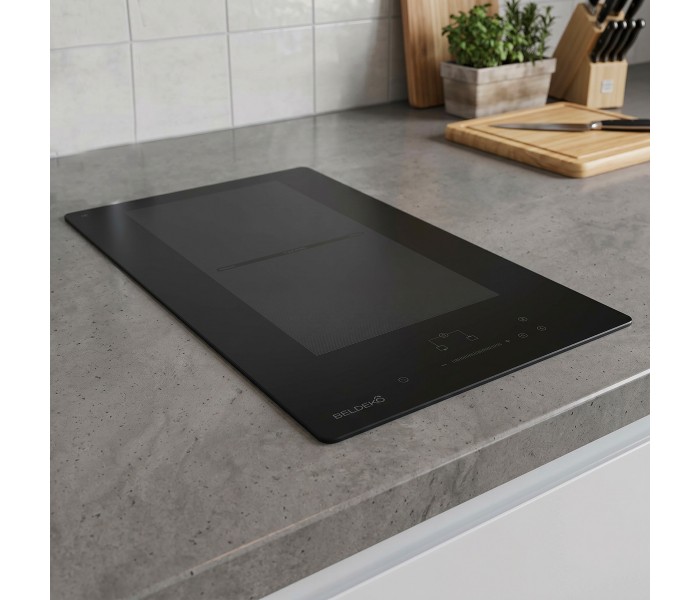 Domino induction, plaque induction, 2 feux, 2 zones, flex, noir mat, mat, encastrable, avec prise,