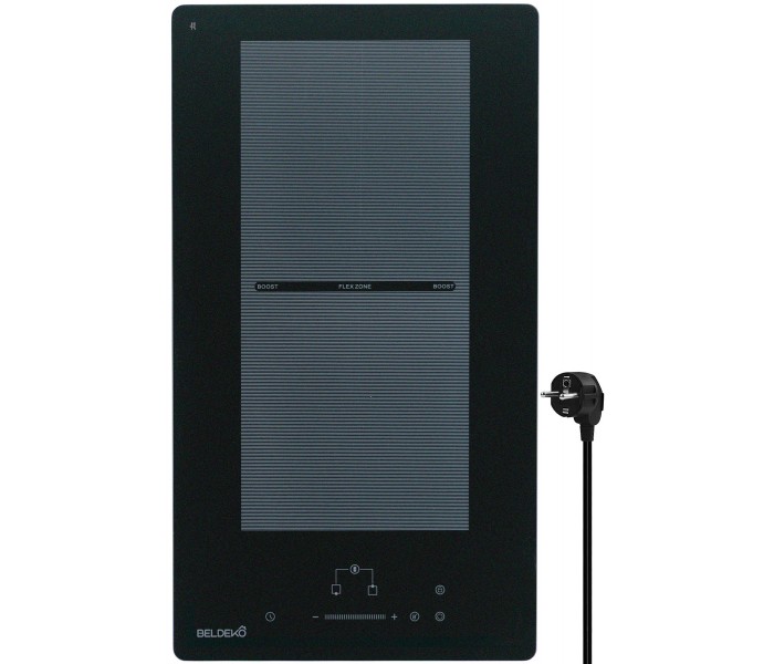 Domino induction, plaque induction, 2 feux, 2 zones, flex, noir mat, mat, encastrable, avec prise,