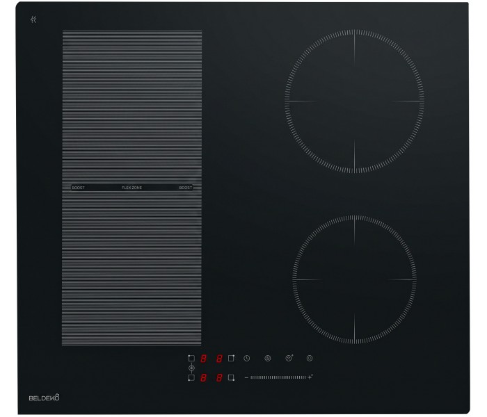 Plaque Induction Encastrable 4 Zones Flex 7200W BELDEKO, Verre Noir Mat Antirayure, 4 Boosters, Slider, Pause