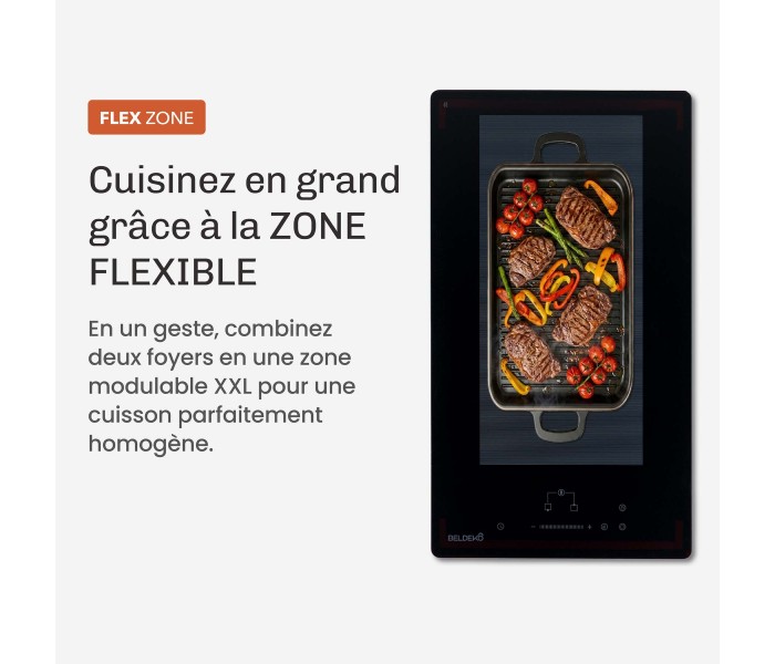 Plaque Induction Encastrable 2 Zones Flex Bridge 3500W - Verre Noir Mat Antirayure - Booster - Prise