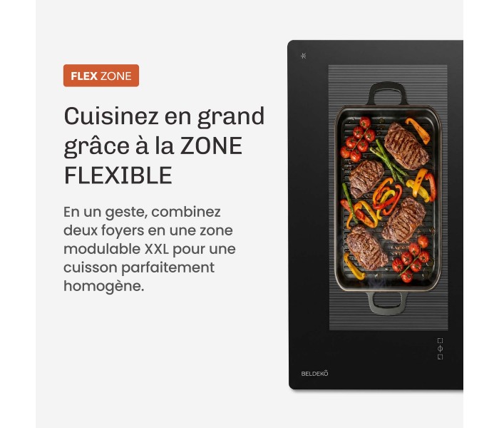 Plaque Induction Encastrable 3 Zones Flex 6500W - Verre Noir Mat Antirayure - 3 Boosters - Slider - Pause