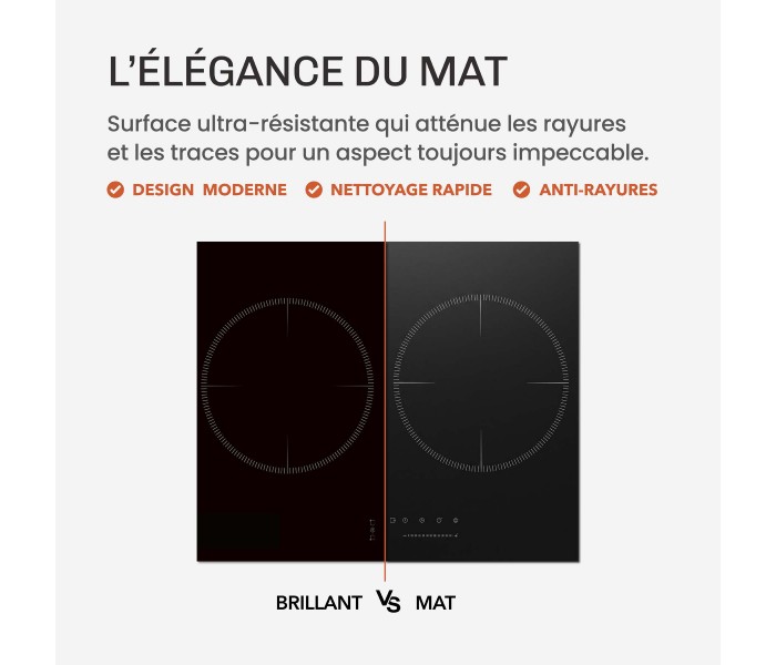 Plaque Induction Encastrable 3 Zones Flex 6500W - Verre Noir Mat Antirayure - 3 Boosters - Slider - Pause