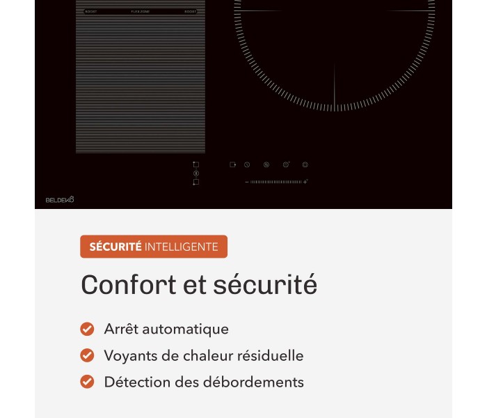 Plaque Induction Encastrable 3 Zones Flex 6500W - Verre Noir Brillant - 3 Boosters - Slider Tactile - Pause