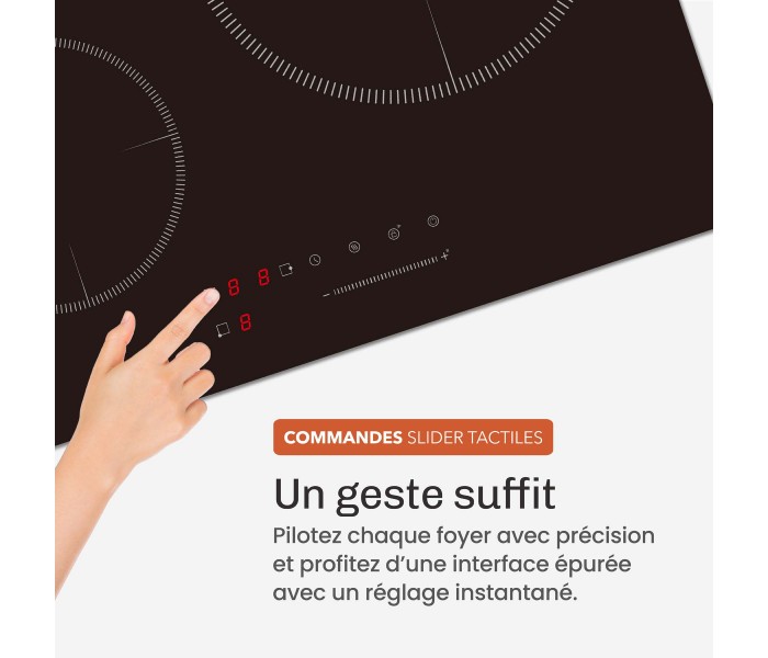 Plaque Induction Encastrable 3 Zones Foyer XL 280mm 6500W BELDEKO, Verre Noir Brillant — en situation dans une cuisine