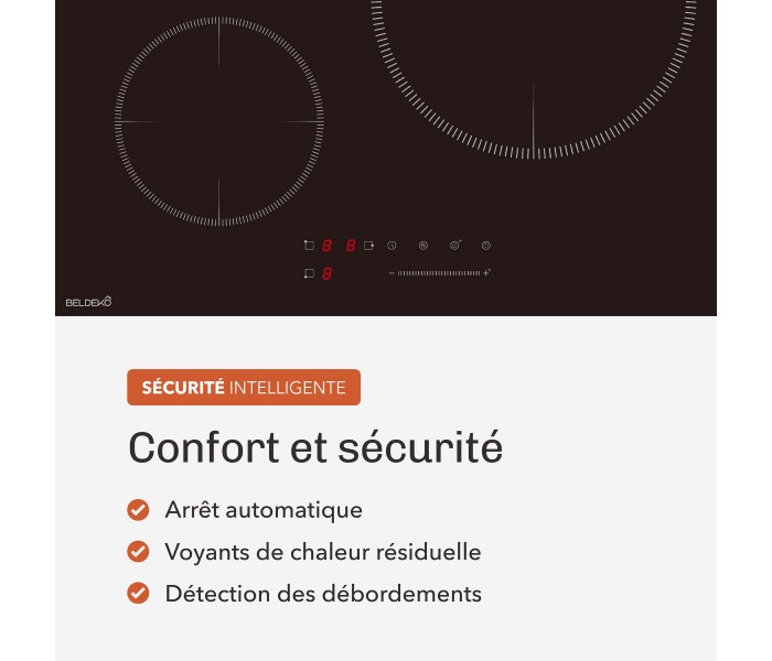 Plaque Induction Encastrable 3 Zones Foyer XL 280mm 6500W - Verre Noir Brillant - 3 Boosters - Slider - Pause