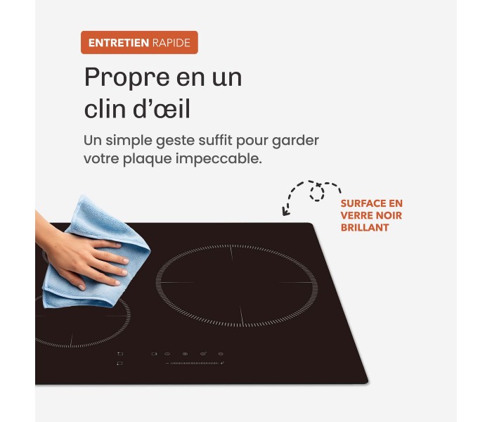 Plaque Induction Encastrable 3 Zones Foyer XL 280mm 6500W - Verre Noir Brillant - 3 Boosters - Slider - Pause