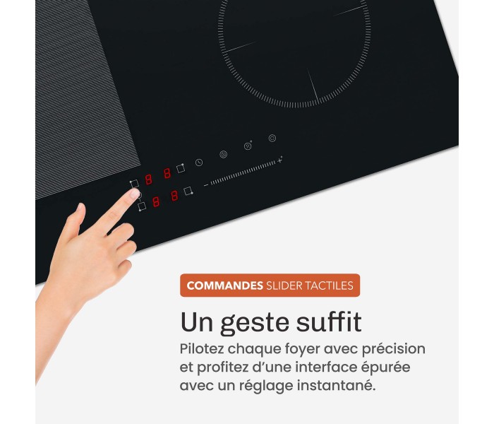 Plaque Induction Encastrable 4 Zones Flex 7000W - Verre Noir Mat Antirayure - 4 Boosters - Slider - Pause