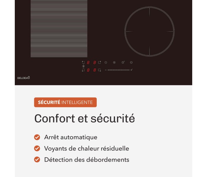 Plaque Induction Encastrable 4 Zones Flex 7200W - Verre Noir Brillant - 4 Boosters - Slider - Pause