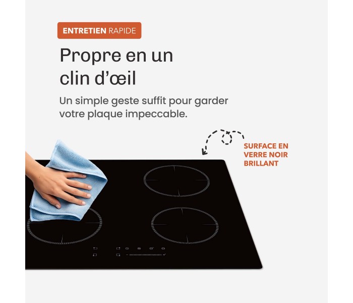 Plaque Induction Encastrable 4 Zones 7200W - Verre Noir Brillant - 4 Boosters - Slider Tactile - Pause