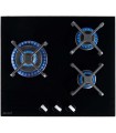 BELDEKO - Plaque de cuisson Gaz verre noir 3 foyers - Gaz ville et bouteille - grilles en fonte - 6200 Watts