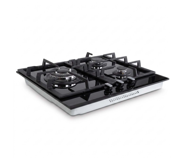 BELDEKO - Plaque de cuisson Gaz verre noir 3 foyers - Gaz ville et bouteille - grilles en fonte - 6200 Watts