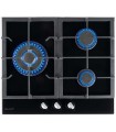 BELDEKO - Plaque de cuisson Gaz verre noir 3 foyers - Gaz ville et bouteille - grilles en fonte - 6200 Watts