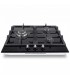 BELDEKO - Plaque de cuisson Gaz verre noir 3 foyers - Gaz ville et bouteille - grilles en fonte - 6200 Watts