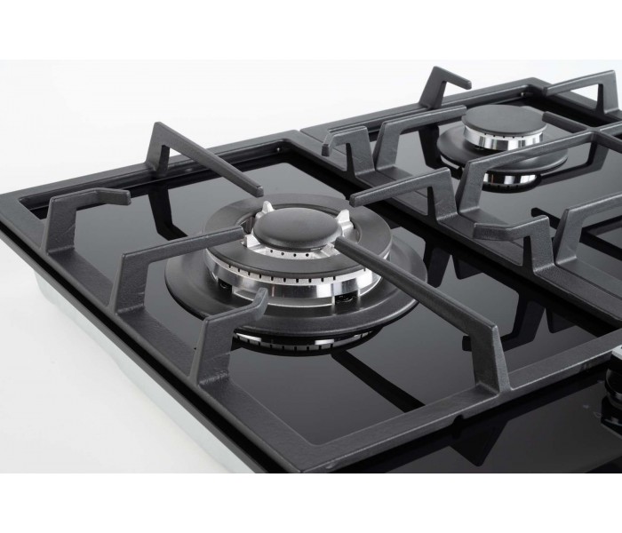 BELDEKO - Plaque de cuisson Gaz verre noir 3 foyers - Gaz ville et bouteille - grilles en fonte - 6200 Watts