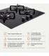BELDEKO - Plaque de cuisson Gaz verre noir 3 foyers - Gaz ville et bouteille - grilles en fonte - 6200 Watts