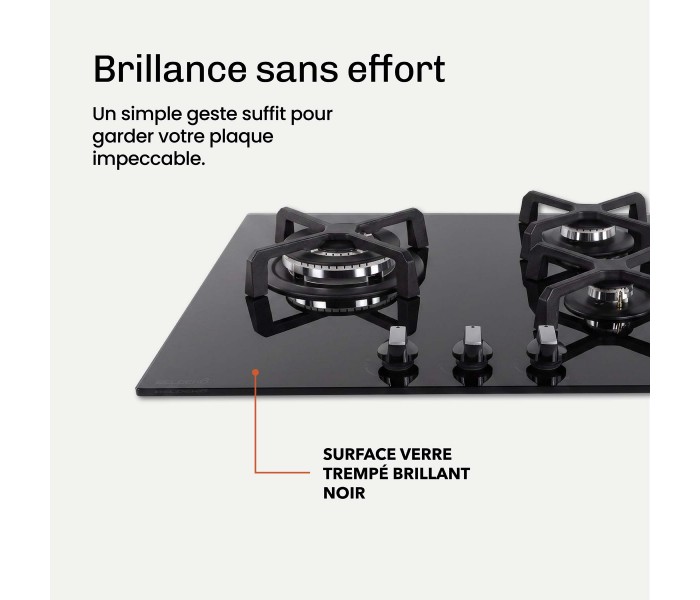 BELDEKO - Plaque de cuisson Gaz verre noir 3 foyers - Gaz ville et bouteille - grilles en fonte - 6200 Watts