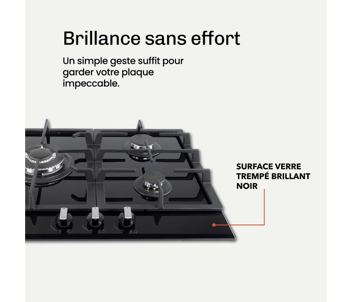 BELDEKO - Plaque de cuisson Gaz verre noir 3 foyers - Gaz ville et bouteille - grilles en fonte - 6200 Watts