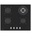 BELDEKO - Plaque de cuisson Gaz verre noir 4 foyers - Gaz ville et bouteille - grilles en fonte - 8000 Watts