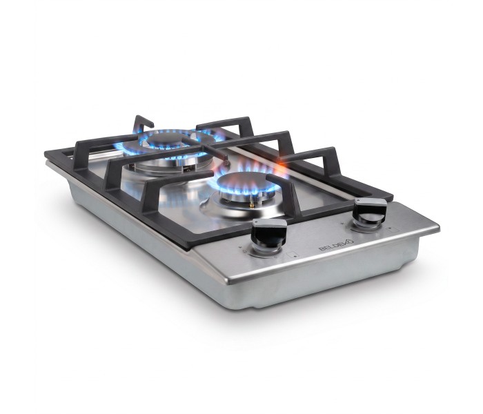 Domino gaz 2 feux inox et fonte, encastrable