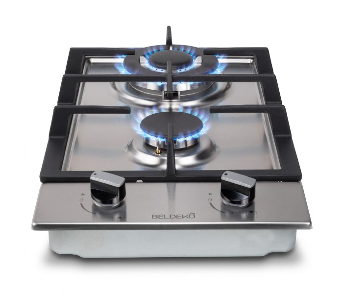 Domino gaz 2 feux inox et fonte, encastrable