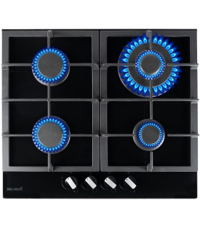 Plaque de cuisson 4 feux verre noir double couronne encastrable marque francaise puissante gaz de ville et ga bouteille