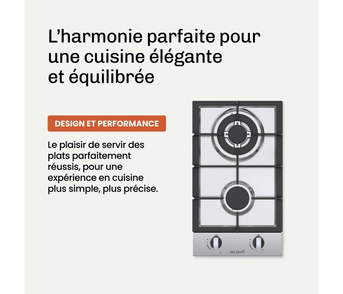 PLAQUE DE CUISSON GAZ DOMINO - INOX & FONTE - 5200 Watts BELDEKO
