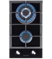 PLAQUE DE CUISSON GAZ 2 FOYERS DOUBLE COURONNE - VERRE NOIR ET FONTE - 5200 WATTS - BELDEKO