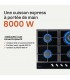 BELDEKO - Plaque de cuisson Gaz verre noir 4 foyers - Gaz ville et bouteille - grilles en fonte - 8000 Watts